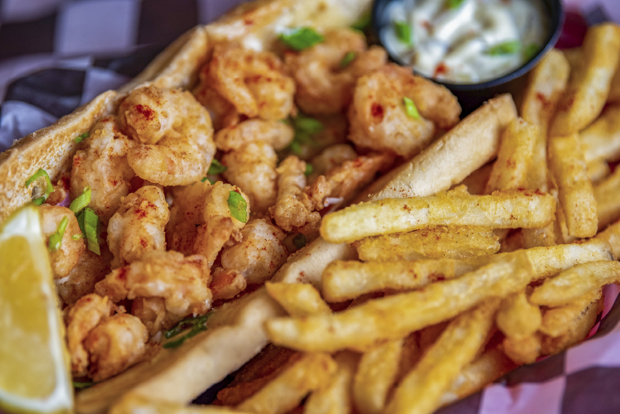 seagrove village market best food 30A-shrimp po boy + fries